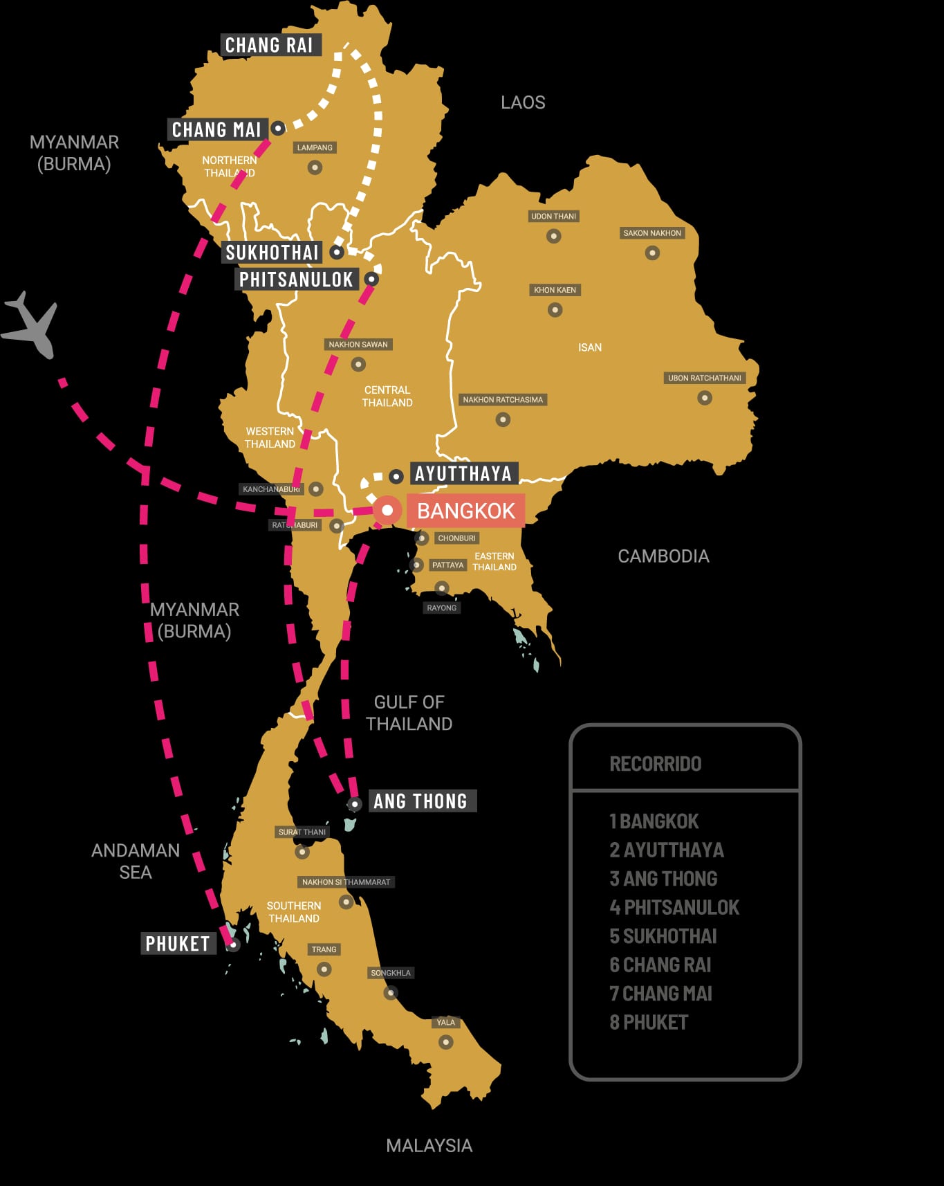 Mapa del recorrido TAILANDIA CON PLAYAS 2027